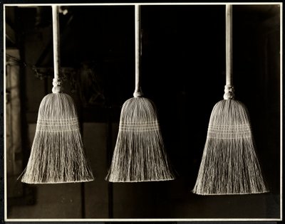 Closeup View of Three Brooms, Presumably Made by the Men of the Bourne Memorial Building, New York by Byron Company